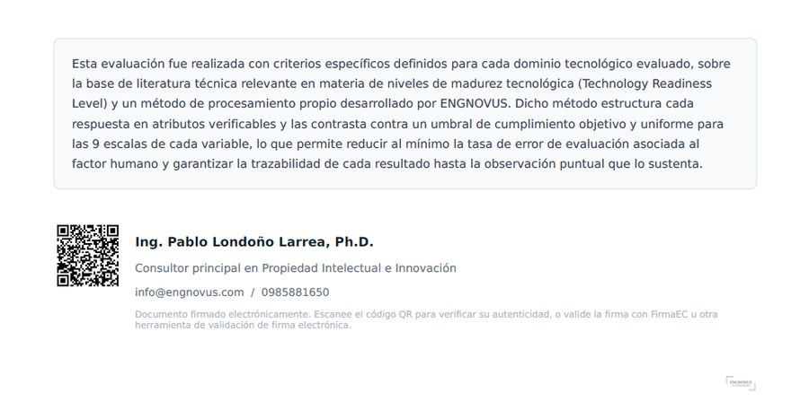 Detalle de la firma digital del informe, con código QR, firmante y datos del certificado